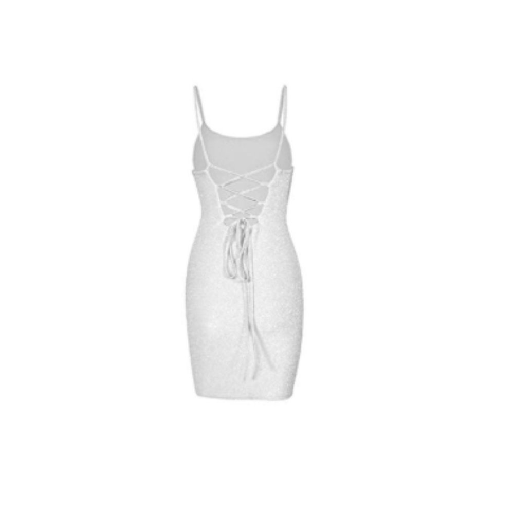 Sexy Glitter Spagetti Straps Lace Up Bodycon Dress - Picture 6 of 8